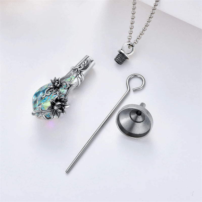 Sterling Silver Rose/Butterfly/Sunflower Flower Cremation Necklace For Ashes,Crystal Urn Necklace For Ashes For Women Memorial Jewelry