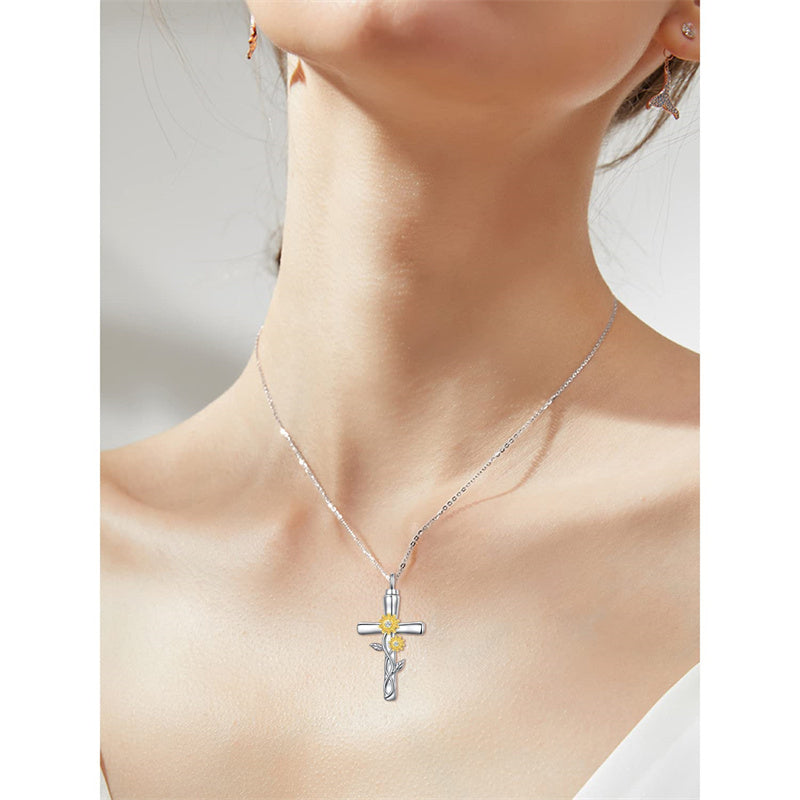 925 Sterling Silver Sunflower Daisy Urn Necklace Keepsake Ashes Cremation Hair Memorial Jewelry