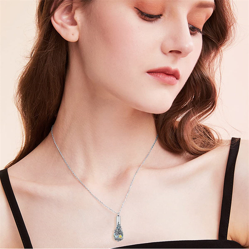 Sterling Silver Rose/Butterfly/Sunflower Flower Cremation Necklace For Ashes,Crystal Urn Necklace For Ashes For Women Memorial Jewelry