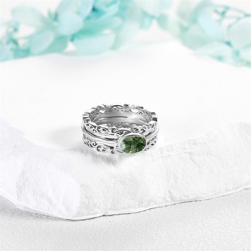Fidget Rings for Anxiety 925 Sterling Silver Moonstone Moss Agate Spinner Rings for Women Anti Stress Mood Rings Gifts Band Wide