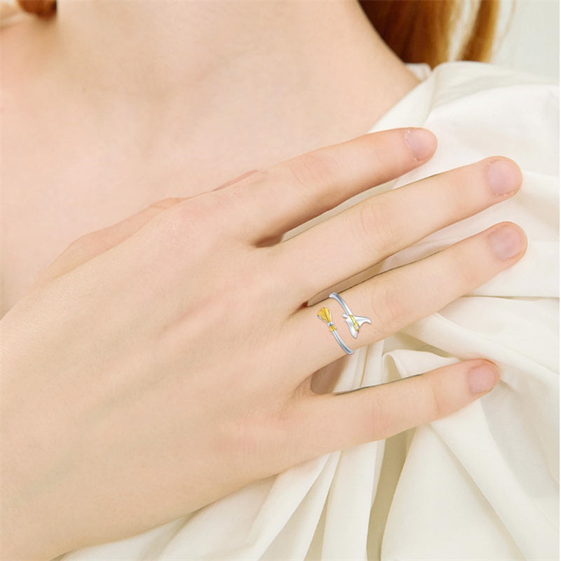 Witch Ring 925 Sterling Silver Witch Cap Broom Adjustable Ring Halloween Ring for Women Gothic Broom Thumb Ring Witch Hat Open Ring Halloween Jewelry