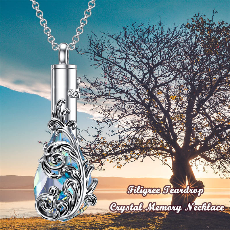 Sterling Silver Rose/Butterfly/Sunflower Flower Cremation Necklace For Ashes,Crystal Urn Necklace For Ashes For Women Memorial Jewelry