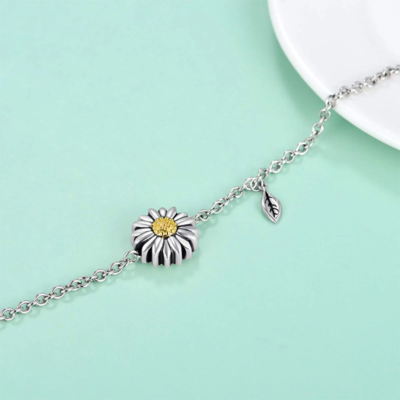 Sunflower Cremation Jewelry 925 Sterling Silver Urn Bracelet Ashes Keepsake Hair Memorial Link Chain Always in My Heart Locket for Women Mom