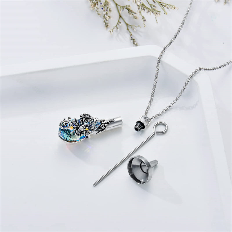 Sterling Silver Rose/Butterfly/Sunflower Flower Cremation Necklace For Ashes,Crystal Urn Necklace For Ashes For Women Memorial Jewelry