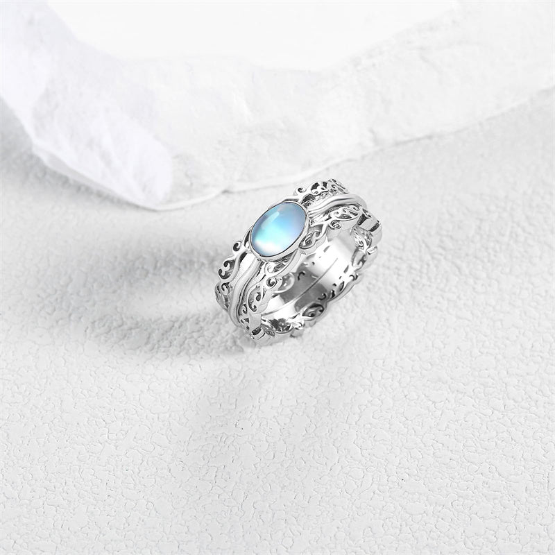 Fidget Rings for Anxiety 925 Sterling Silver Moonstone Moss Agate Spinner Rings for Women Anti Stress Mood Rings Gifts Band Wide