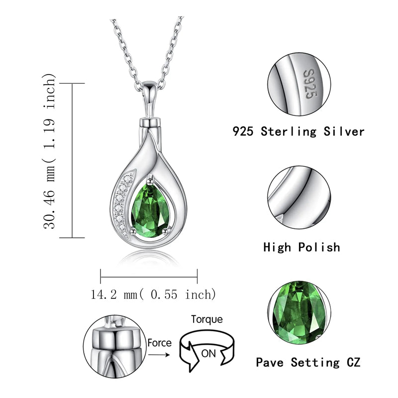 Teardrop Urn Necklace for Ashes Sterling Silver Crystal Cremation Memorial Keepake Funeral Necklace Jewelry for Women