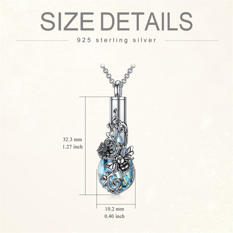 Sterling Silver Rose/Butterfly/Sunflower Flower Cremation Necklace For Ashes,Crystal Urn Necklace For Ashes For Women Memorial Jewelry