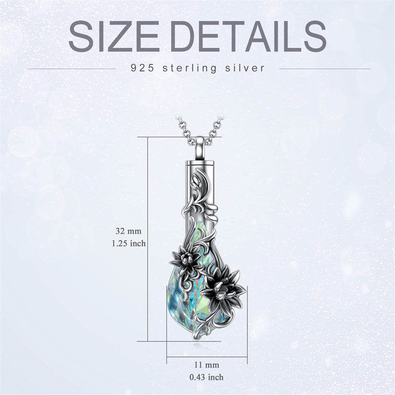 Sterling Silver Rose/Butterfly/Sunflower Flower Cremation Necklace For Ashes,Crystal Urn Necklace For Ashes For Women Memorial Jewelry