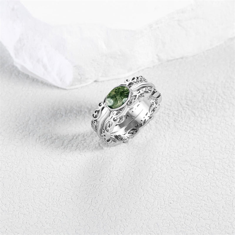 Fidget Rings for Anxiety 925 Sterling Silver Moonstone Moss Agate Spinner Rings for Women Anti Stress Mood Rings Gifts Band Wide
