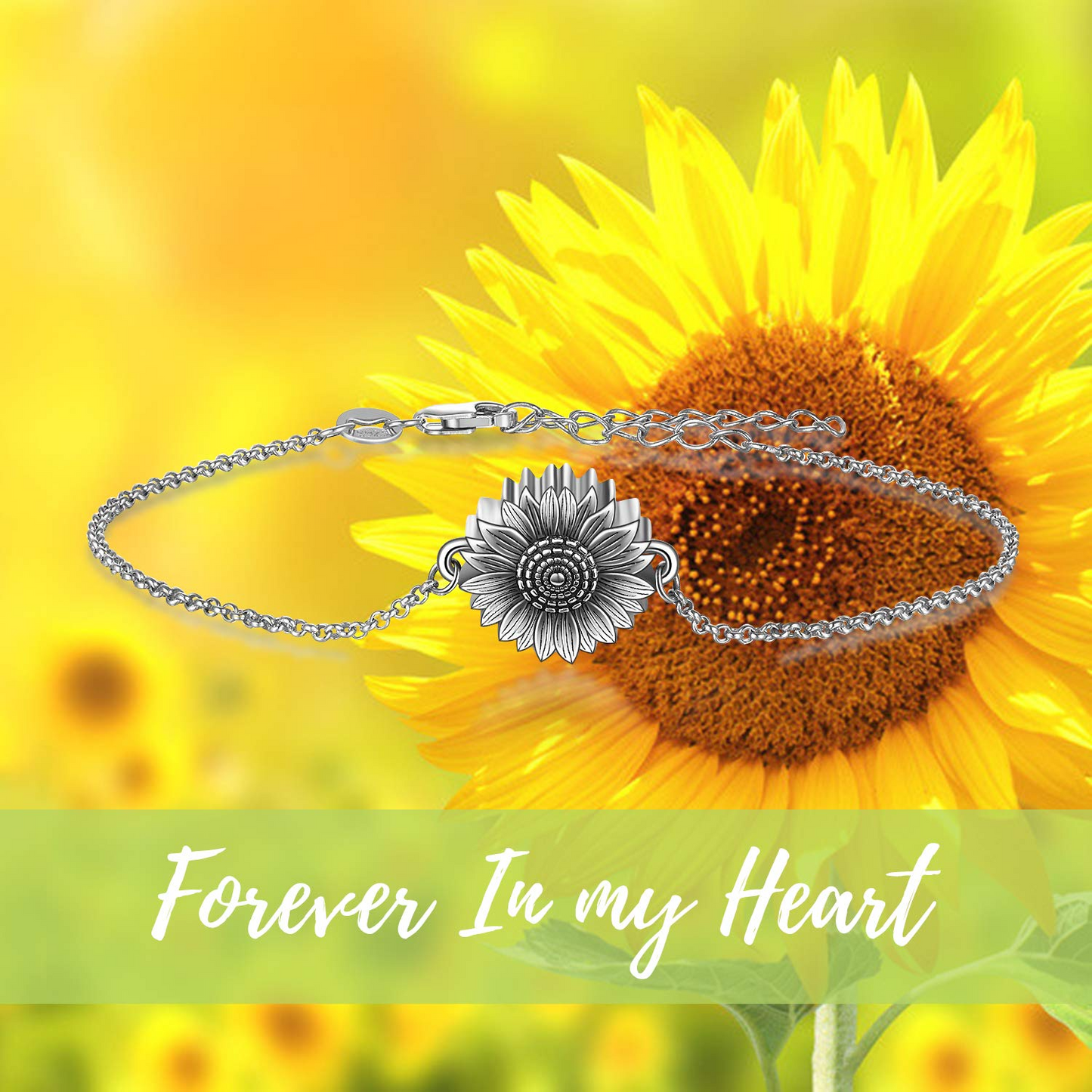 Sunflower Bracelet for Ashes 925 Sterling Silver Sunflower Cremation Keepsake Pendant Locket Bracelet for Women Mom