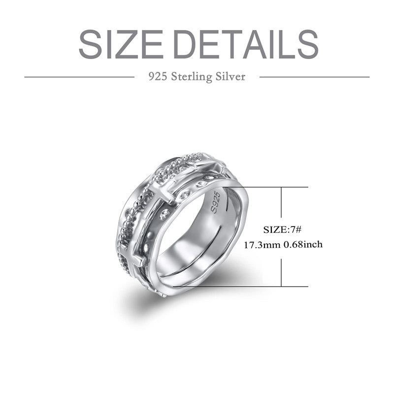 Cross Fidget Rings for Anxiety 925 Sterling Silver Cross Spinner Rings for Women Anti Stress Mood Rings Gifts