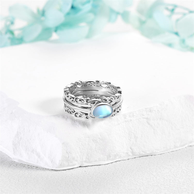 Fidget Rings for Anxiety 925 Sterling Silver Moonstone Moss Agate Spinner Rings for Women Anti Stress Mood Rings Gifts Band Wide