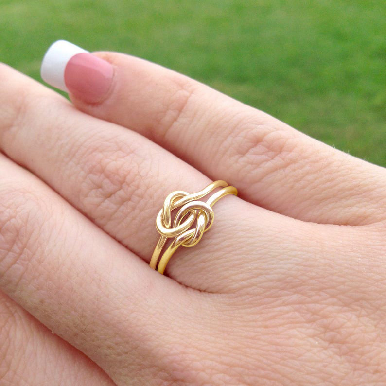 Double Knot Ring Knot Promise Ring Gold Filled Ring Two Toned Ring Gifts For HerTwo Love Knots Love Knot Ring