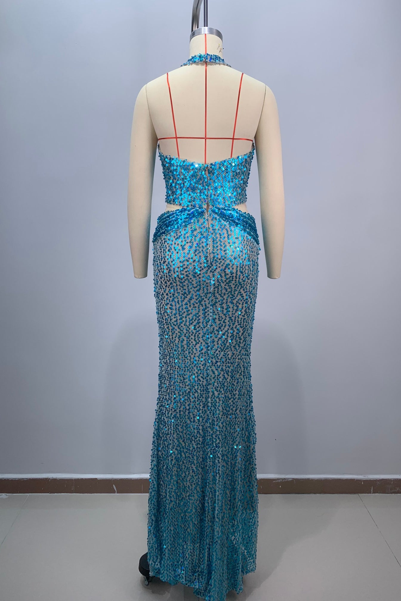 anyfreebie™-Blue cross sequins evening gown-vx