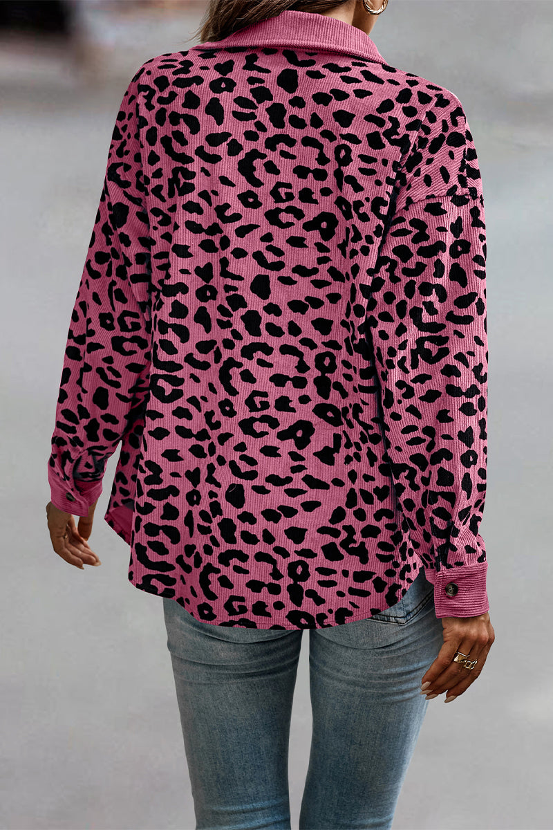 anyfreebie™-Casual Sweet Leopard Pocket Turndown Collar Tops