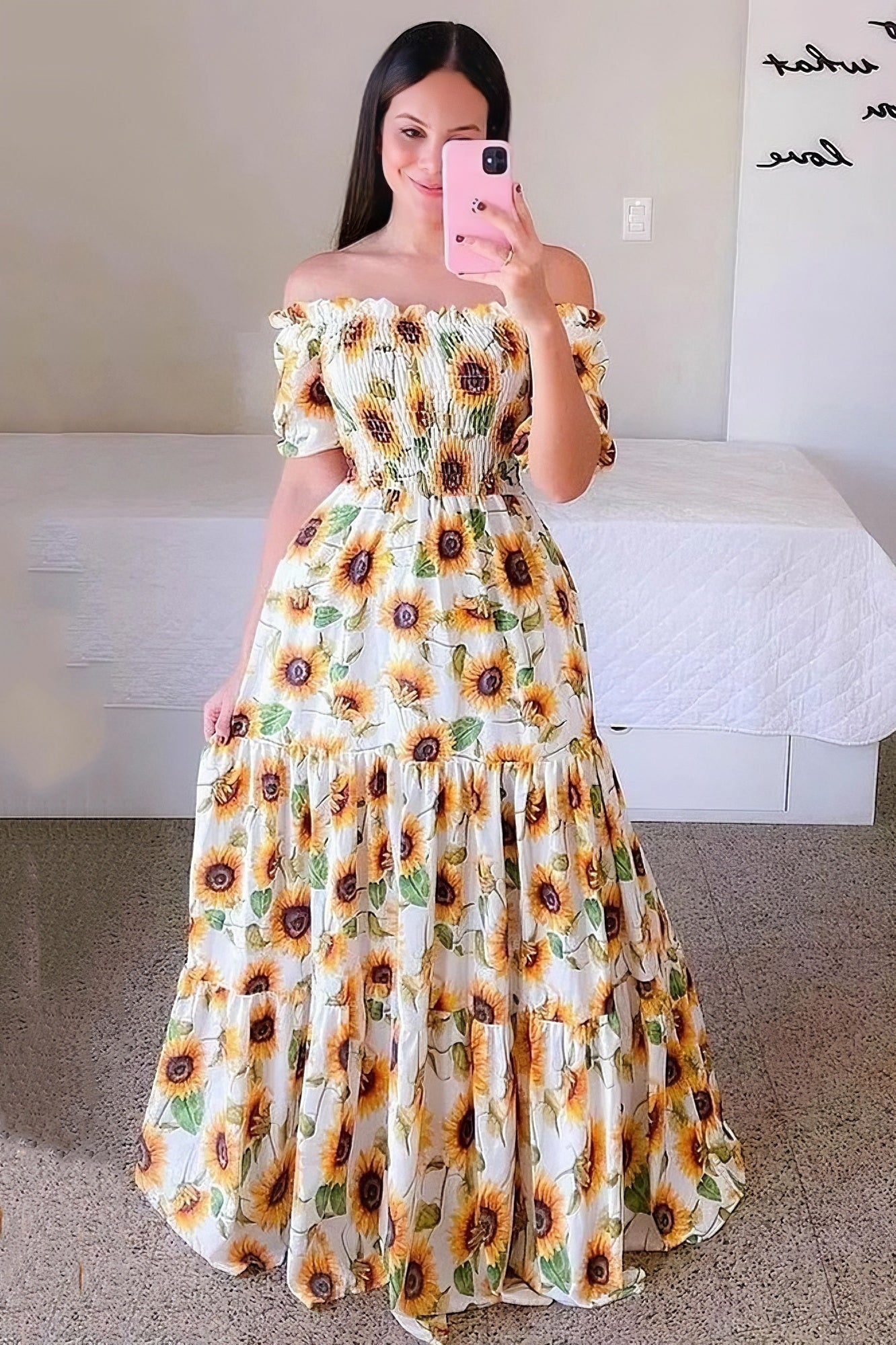 anyfreebie™-One-shoulder floral off-shoulder long printed dress