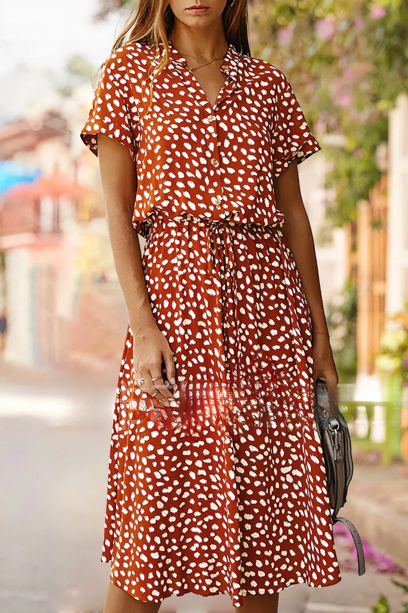 anyfreebie™-Polka-dot print short-sleeved midi dress