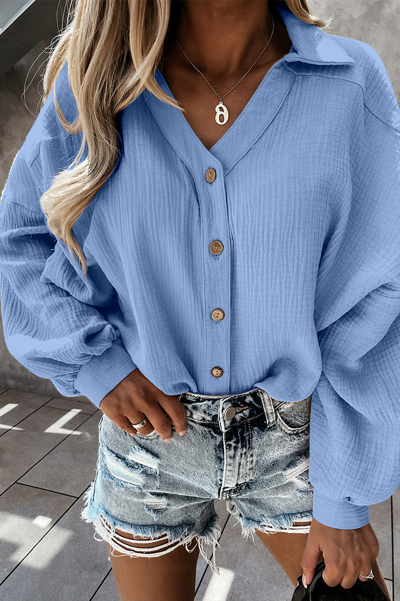 anyfreebie™-Casual Solid Buckle Turndown Collar Tops