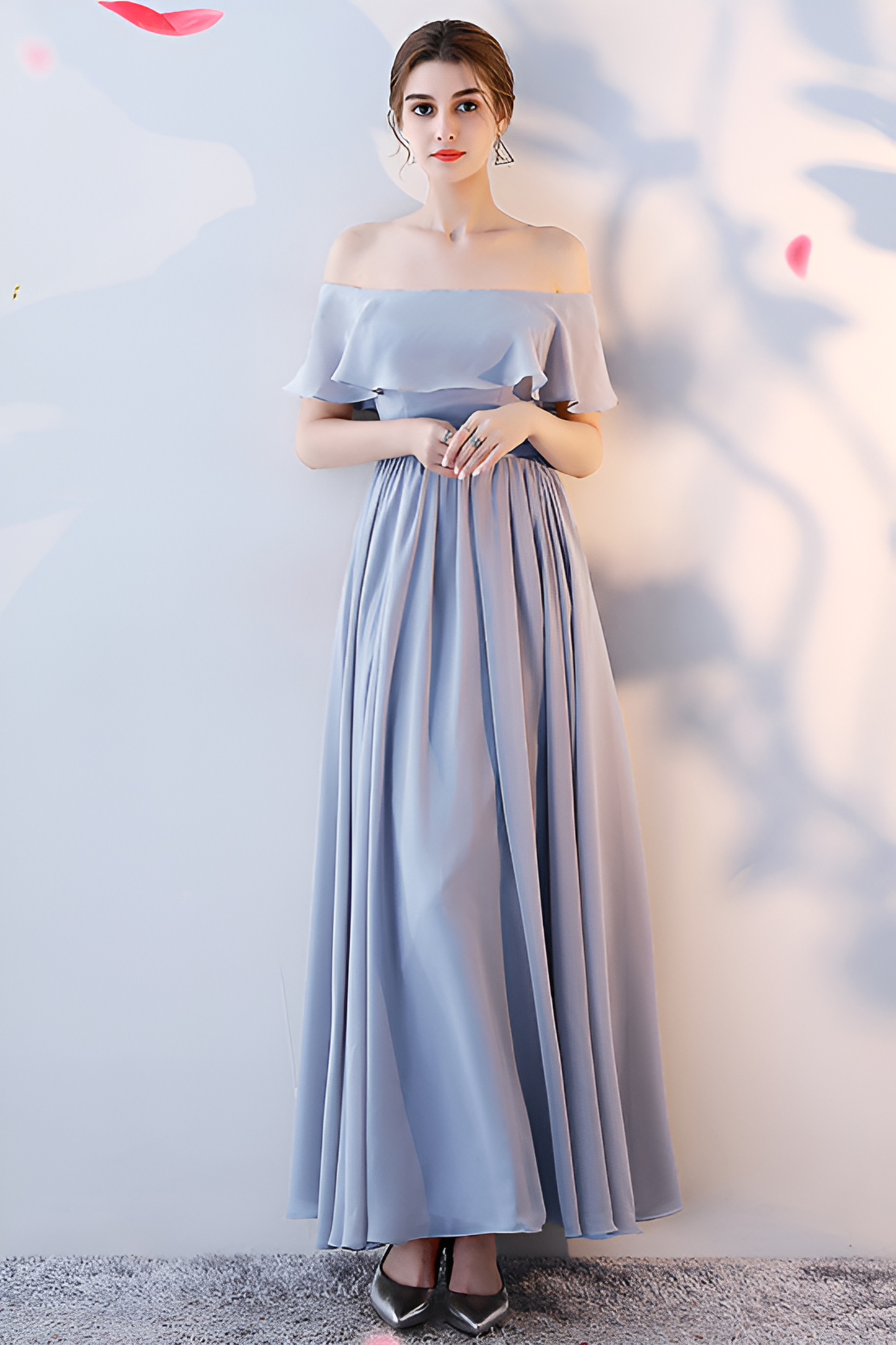 anyfreebie™-Bridesmaid dress annual party banquet silver gray evening dress