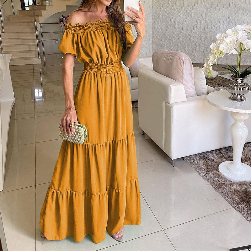 anyfreebie™-Summer Loose Long Dress Women Casual Elegant Ruffle Halter Sleeveless Female Party Outfits Beach Maxi Dresses Green Tie-Up Robe