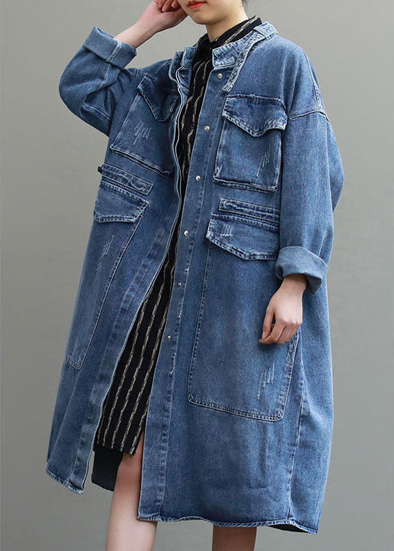 anyfreebie™-Unique Blue Pockets Button Loose Fall Denim Long sleeve Coats trench coats