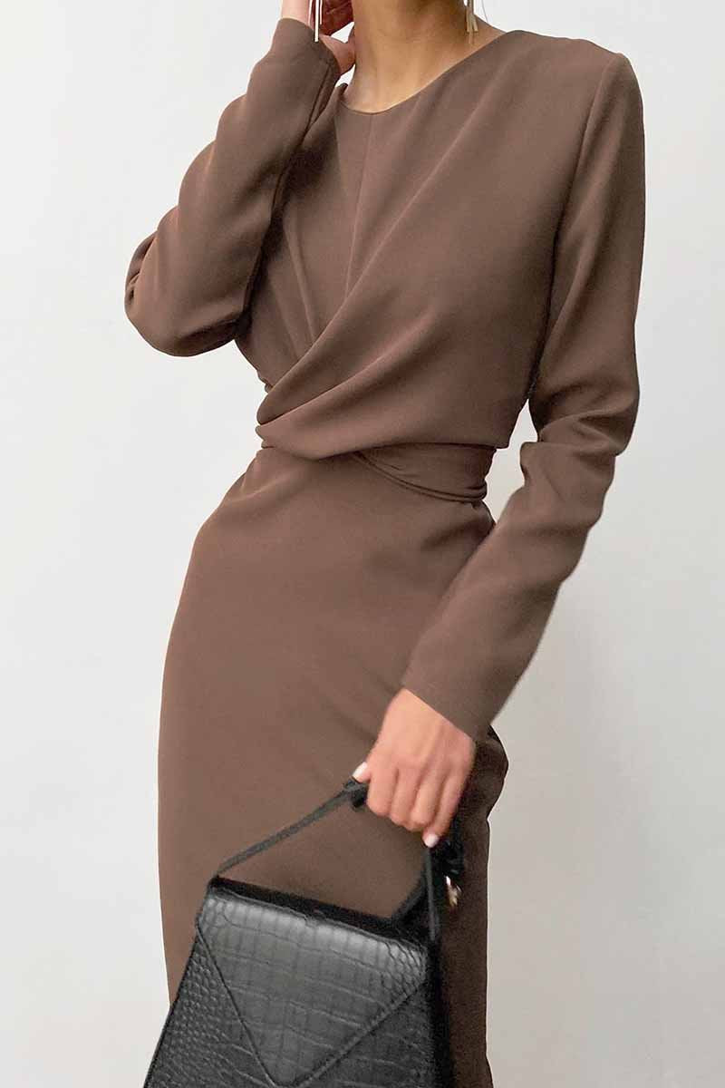 anyfreebie™-Fashion Long Sleeve Waist Midi Dress