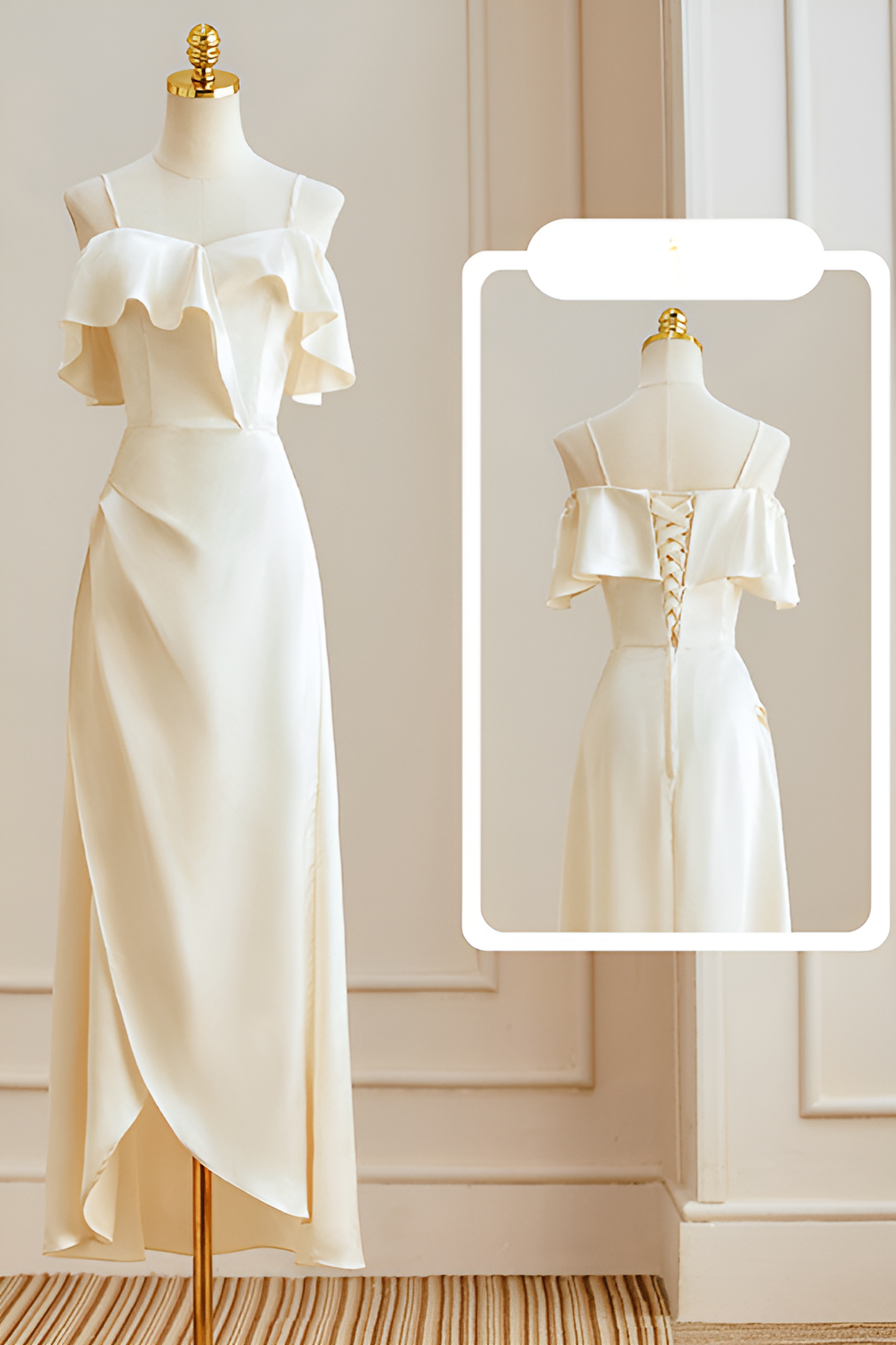 anyfreebie™-Champagne satin bridesmaid dress new high-end dress