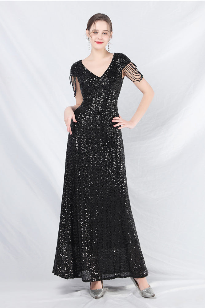 anyfreebie™-Beaded sequined long A-line evening gown