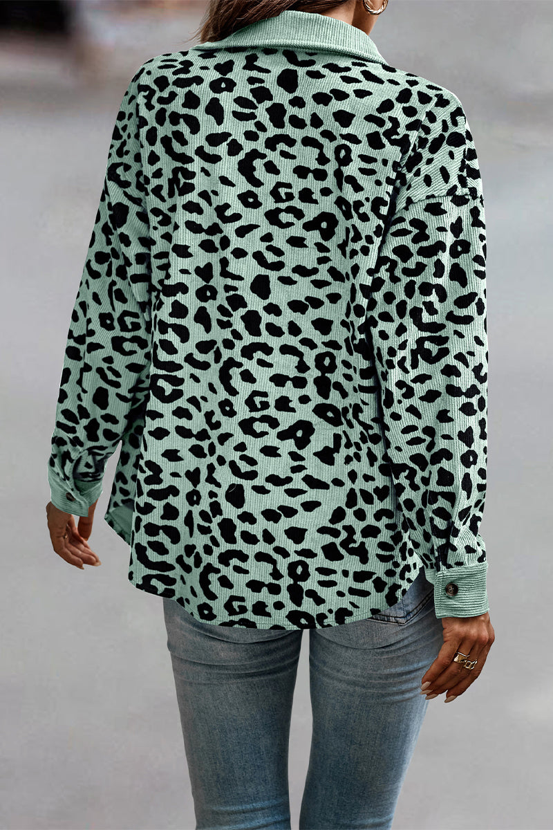 anyfreebie™-Casual Sweet Leopard Pocket Turndown Collar Tops