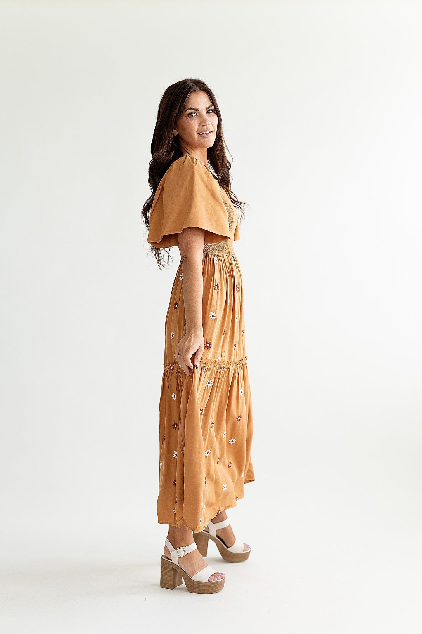 loveedsTM-Clementine Embroidered Dress in Camel