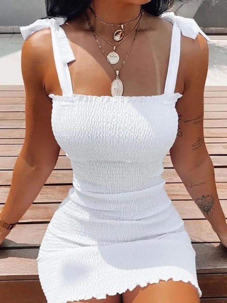 anyfreebie™-Sexy Women's Bodycon Dress 2024 New Summer Fashion White Sling Strapless Folds Mini Slim Pencil Print Tank Dresses For Women