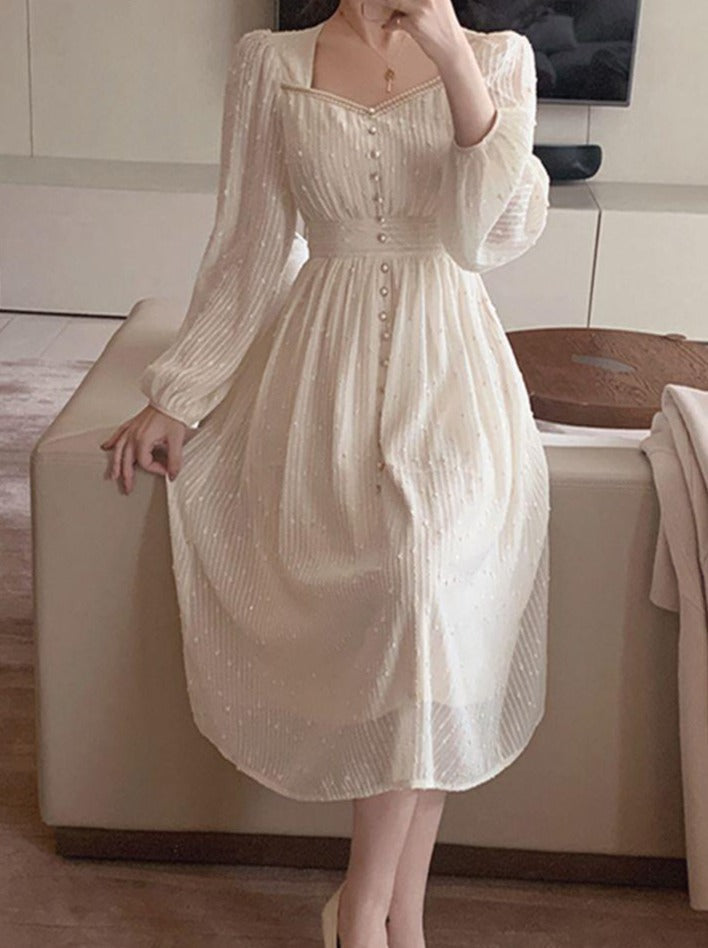 anyfreebie™- 2024 Summer New Women Fashion Elegant White Midi Dresses Vintage Princess Female Party A Line Clothes Vestdios