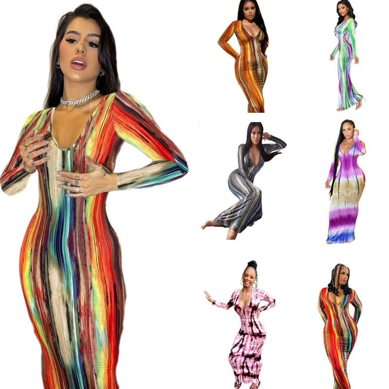 anyfreebie™-Sexy Print Maxi Dresses Ladies Elegant Bodycon Women Dress Vintage Robe Femme Party Bandage Long Dress Woman Clothes Vestidos