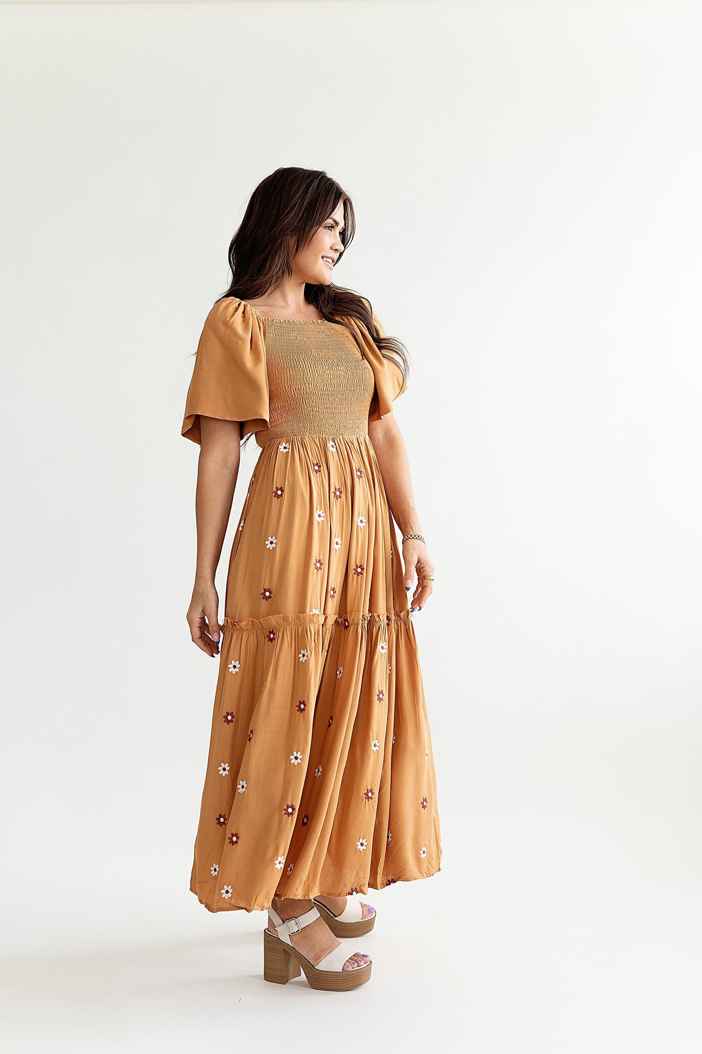 loveedsTM-Clementine Embroidered Dress in Camel