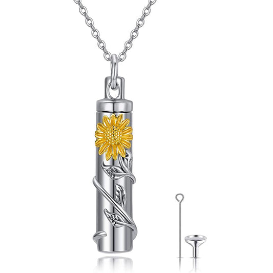 Cremation Jewelry Sterling Silver Sunflower Rose Daisy Flower Urn Necklace for Ashes Memorial Keepsake Jewelry for Women Friends