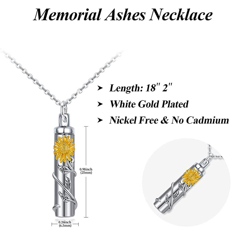 Cremation Jewelry Sterling Silver Sunflower Rose Daisy Flower Urn Necklace for Ashes Memorial Keepsake Jewelry for Women Friends