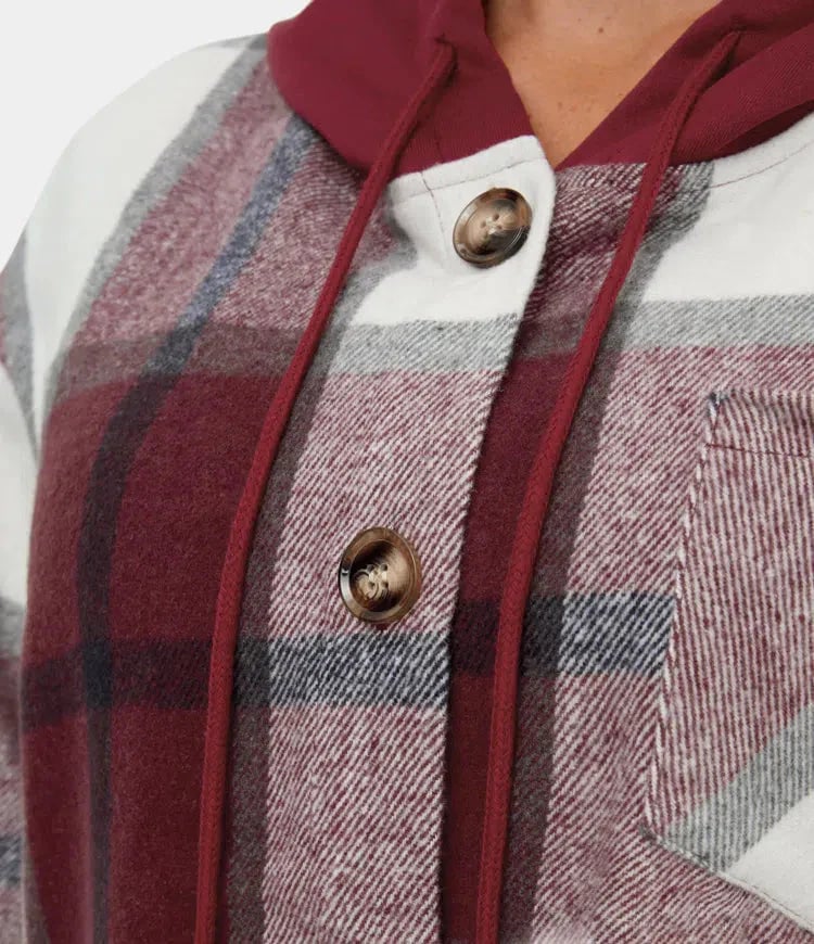 🔥Women's Plaid Button Down Fleece Lined Hooded Jackets Warm Coat