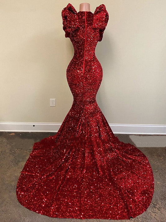 anyfreebie™-Burgundy Sequin Long Mermaid Prom Dresses 2024 Black Girl Ruffles V-Neck Sleeveless Formal Evening Gown for Wedding