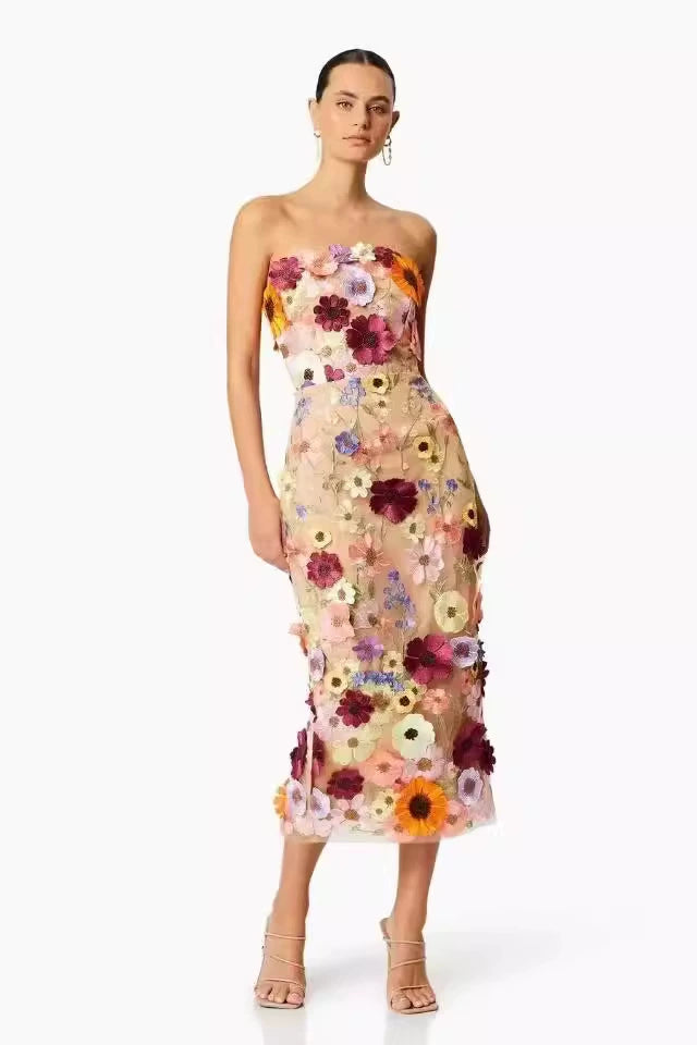 anyfreebie™-Heavy Embroidered 3D Flower Tube Dress-vx