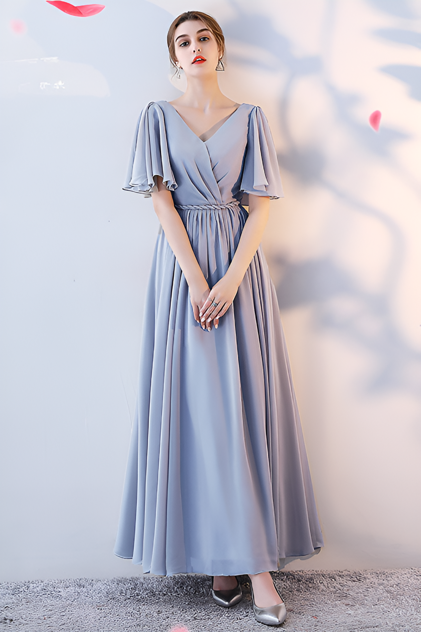 anyfreebie™-Bridesmaid dress annual party banquet silver gray evening dress