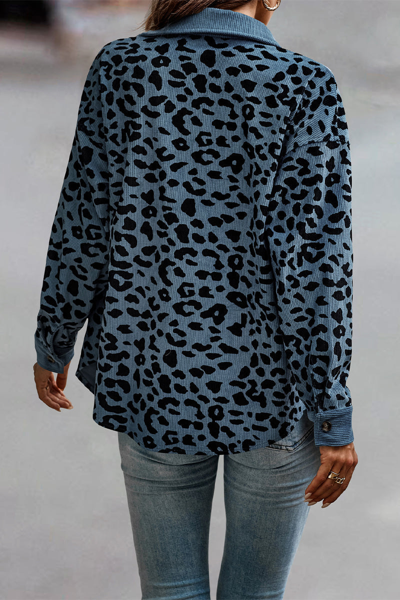 anyfreebie™-Casual Sweet Leopard Pocket Turndown Collar Tops