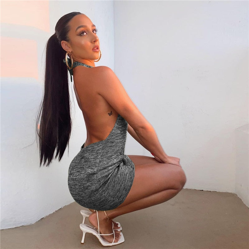 anyfreebie™-Summer Gradient Backless Knit Dress Women New Mini Beach Party Halter Dress Holiday Slim Ladies Stretch Sweater Dress