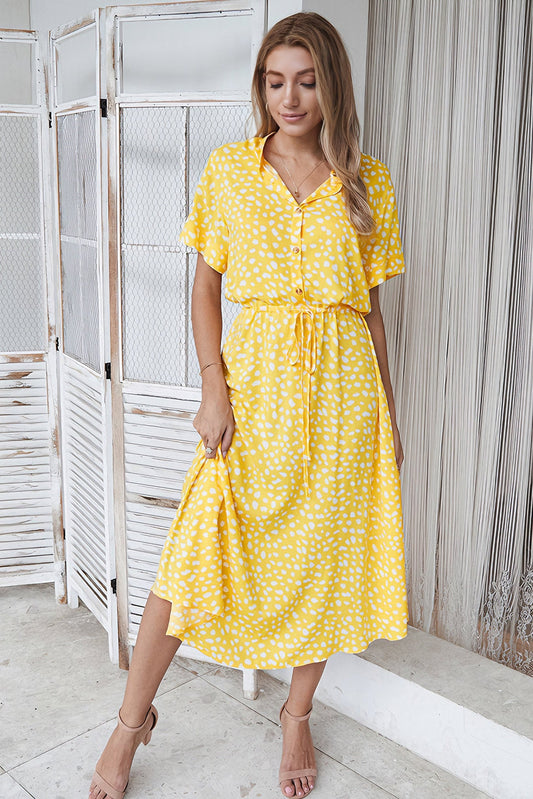 anyfreebie™-Polka-dot print short-sleeved midi dress