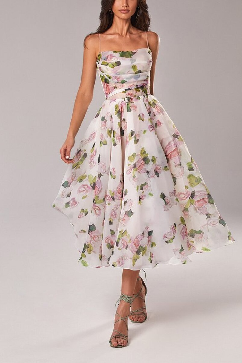 anyfreebie™-Strapless sleeveless printed full skirt dress