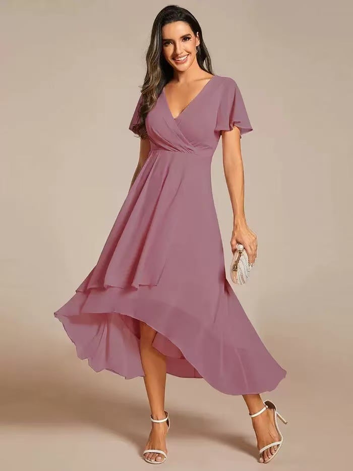 ✨Ruffles Sleeve Pleated V-Neck A-Line Midi Dress (buy two free shipping!!!)