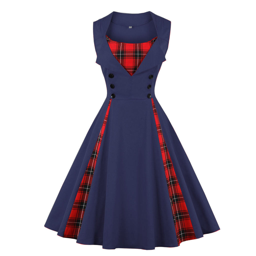 anyfreebie™-Sleeveless simple plaid retro dress