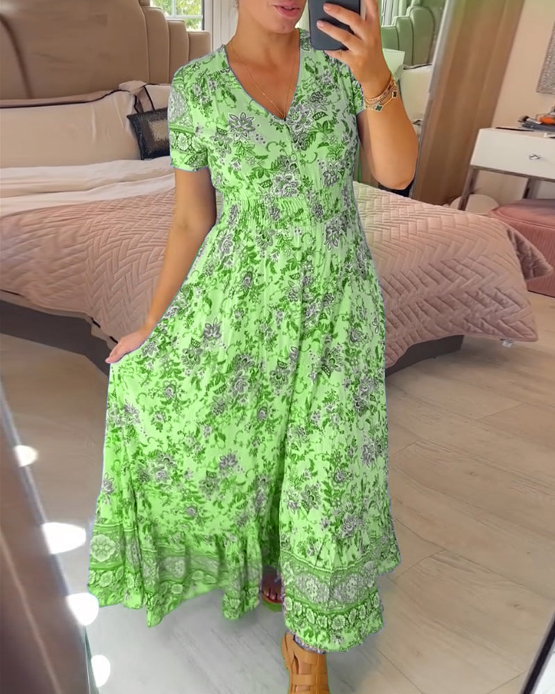 Floral Print V-Neck Dress
