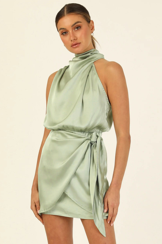 anyfreebie™-Fashionable new halterneck satin strap slim dress