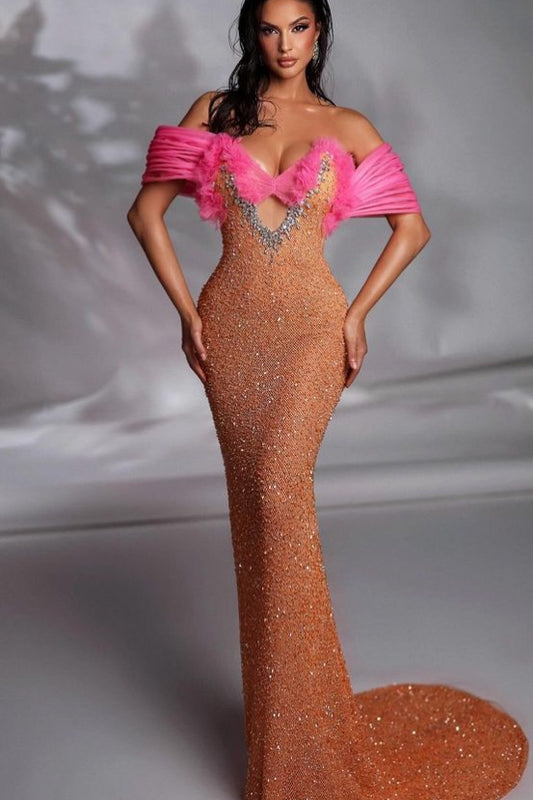 anyfreebie™-Orange fishtail sequined dress-vx