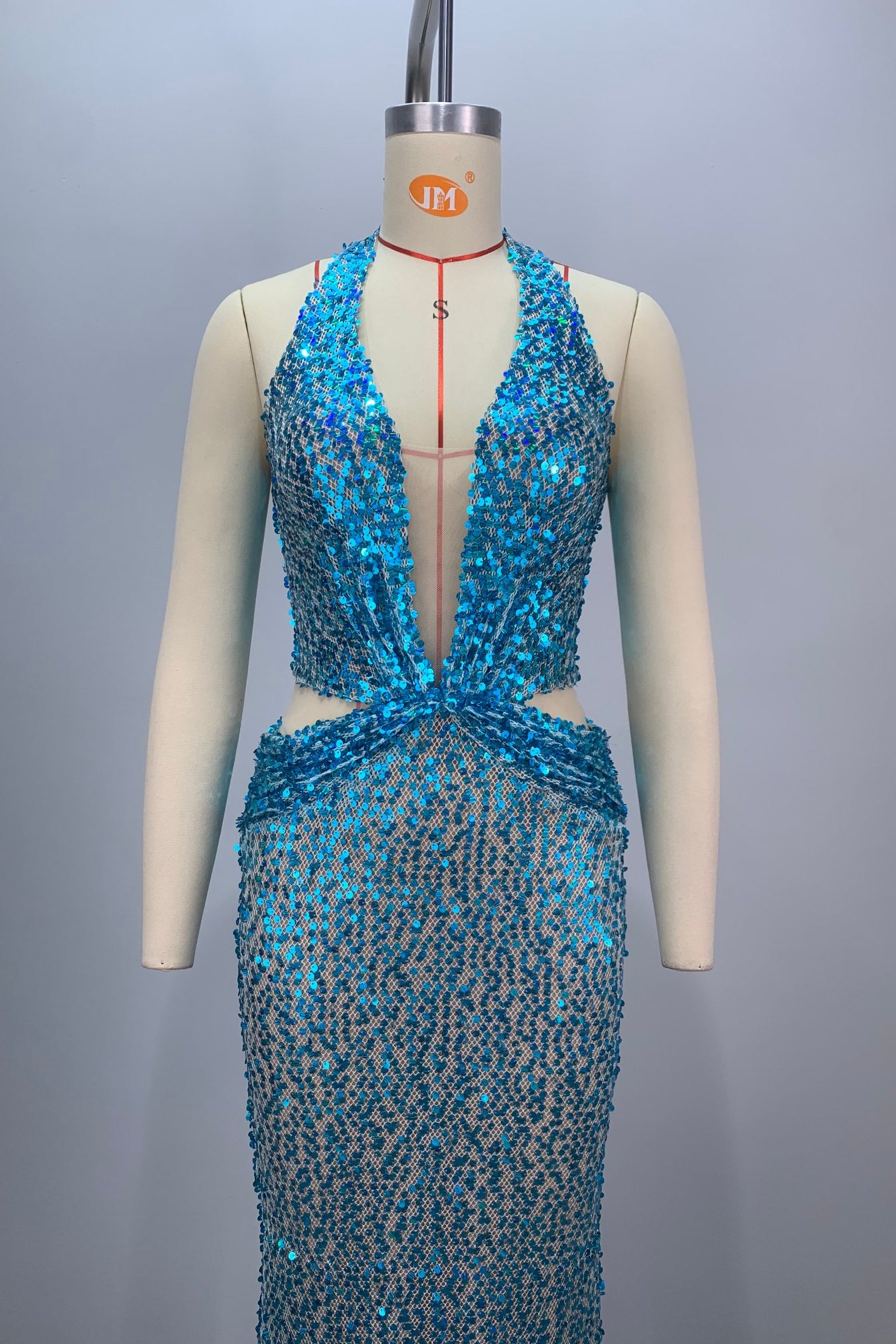 anyfreebie™-Blue cross sequins evening gown-vx